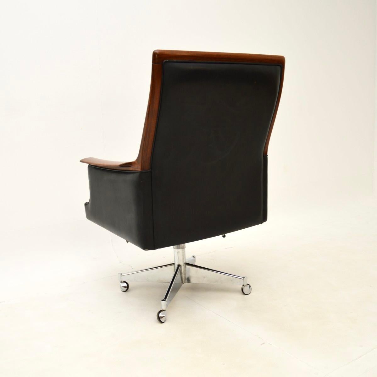 Vintage Scandinavian Leather Swivel Desk Chair by Torbjorn Afdal In Good Condition In London, GB