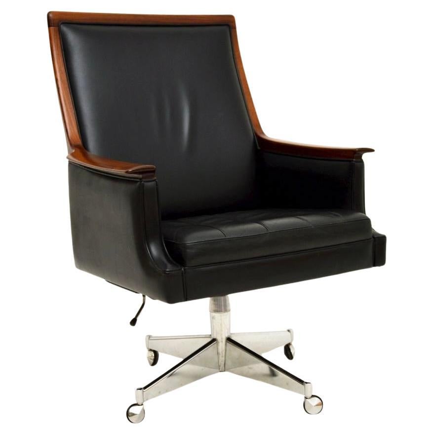 Vintage Scandinavian Leather Swivel Desk Chair by Torbjorn Afdal