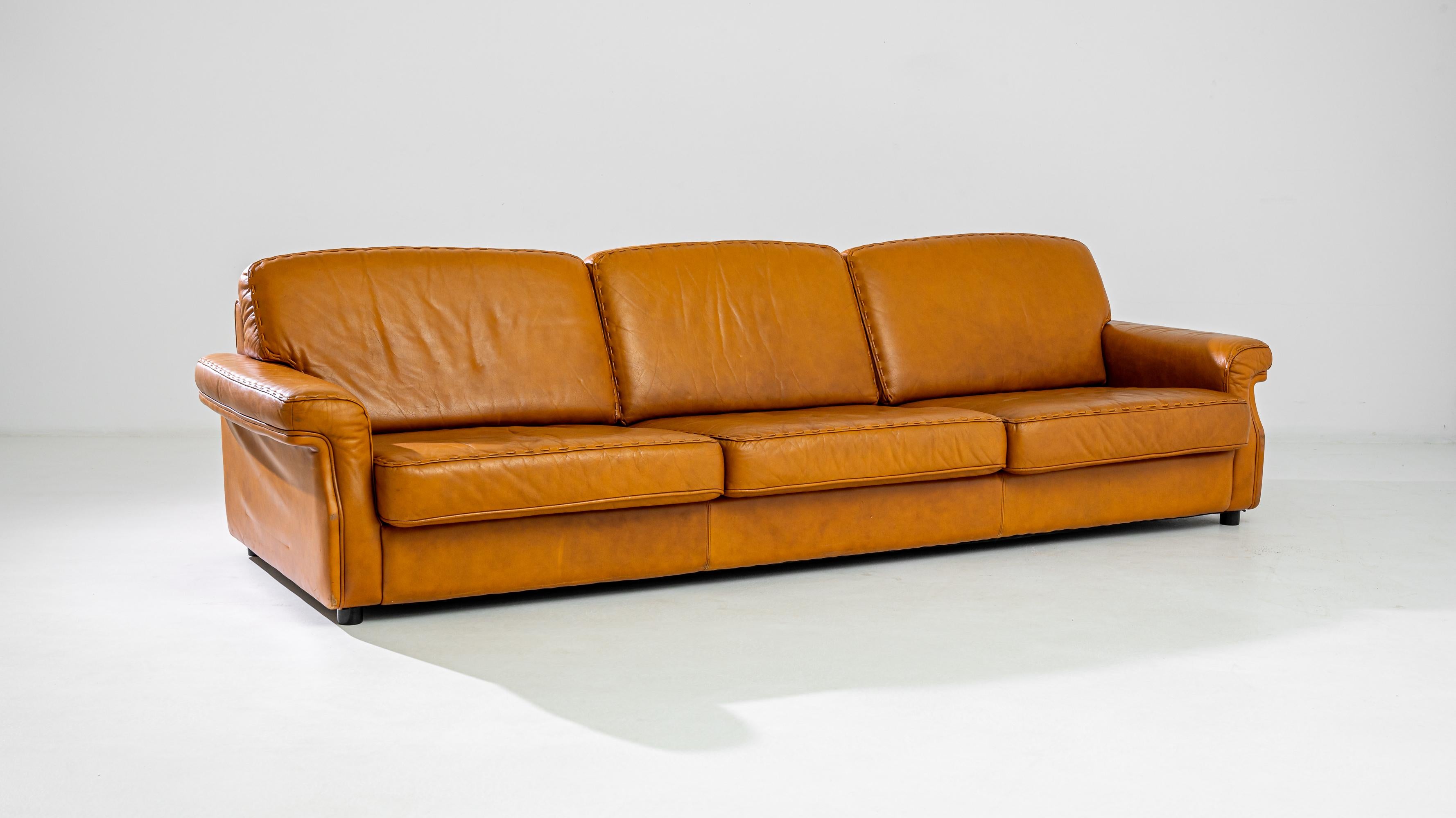 20th Century Vintage Scandinavian Leather Three-Seater Sofa