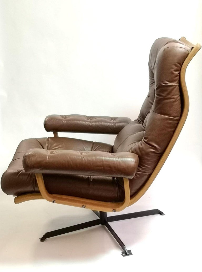 Vintage Scandinavian Lounge Chair in Brown Leather from Göte Möbler