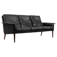 Vintage Scandinavian Mid-Century Modern Black Leather Sofa 265 by H.W. Klein