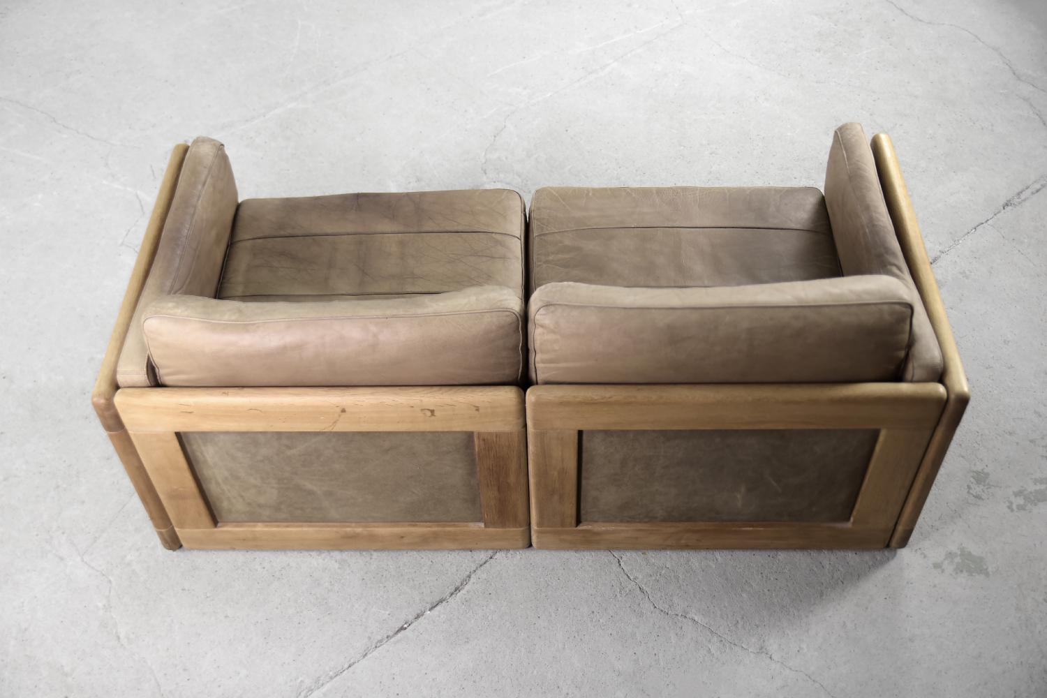 Vintage Scandinavian Mid-Century Modern Leather and Oak  2- Seater Sofa, 1970s 3