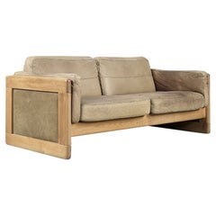 Vintage Scandinavian Mid-Century Modern Leather and Oak  2- Seater Sofa, 1970s