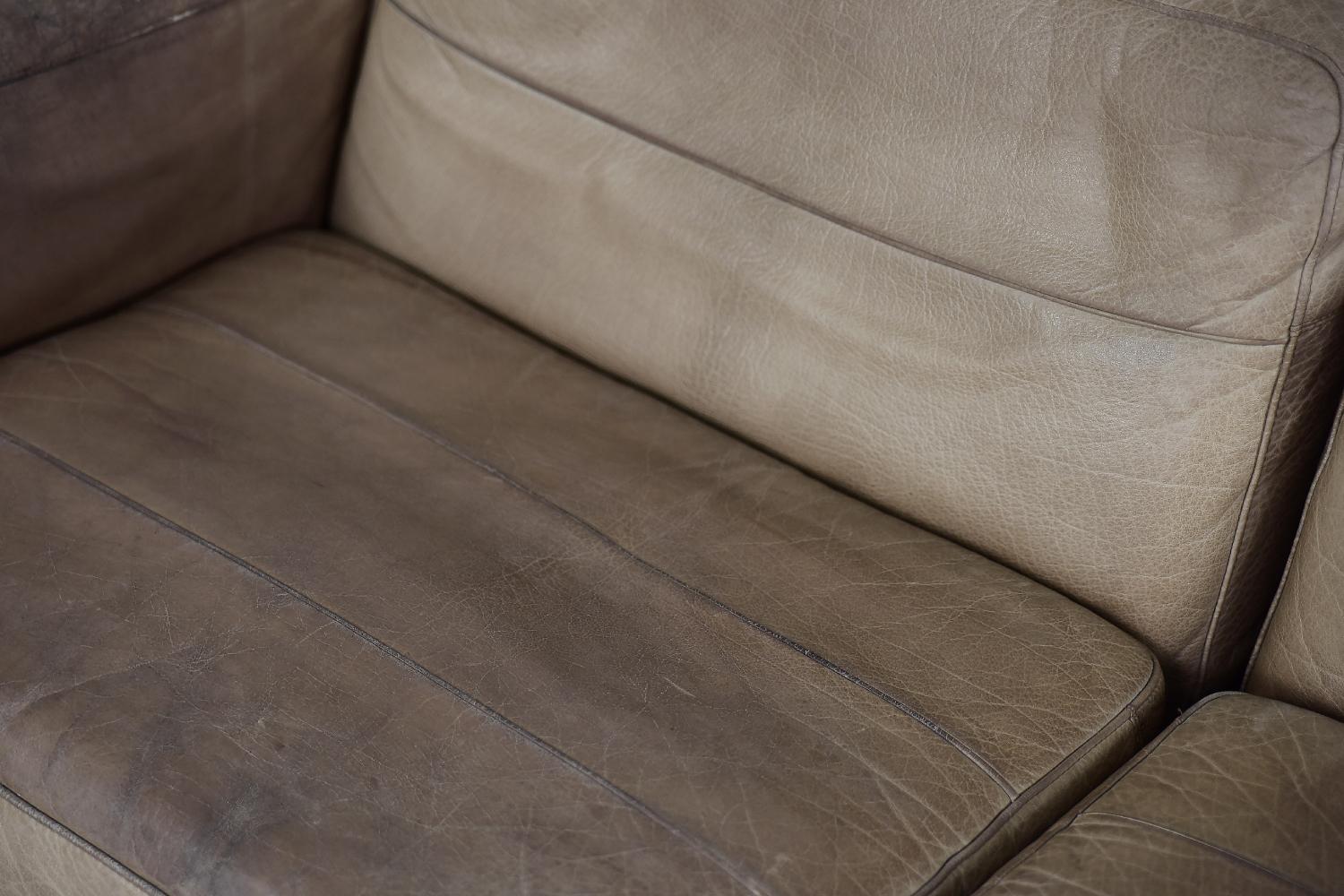 Vintage Scandinavian Mid-Century Modern Natural Leather and Oak Wood Sofa, 1970s For Sale 11