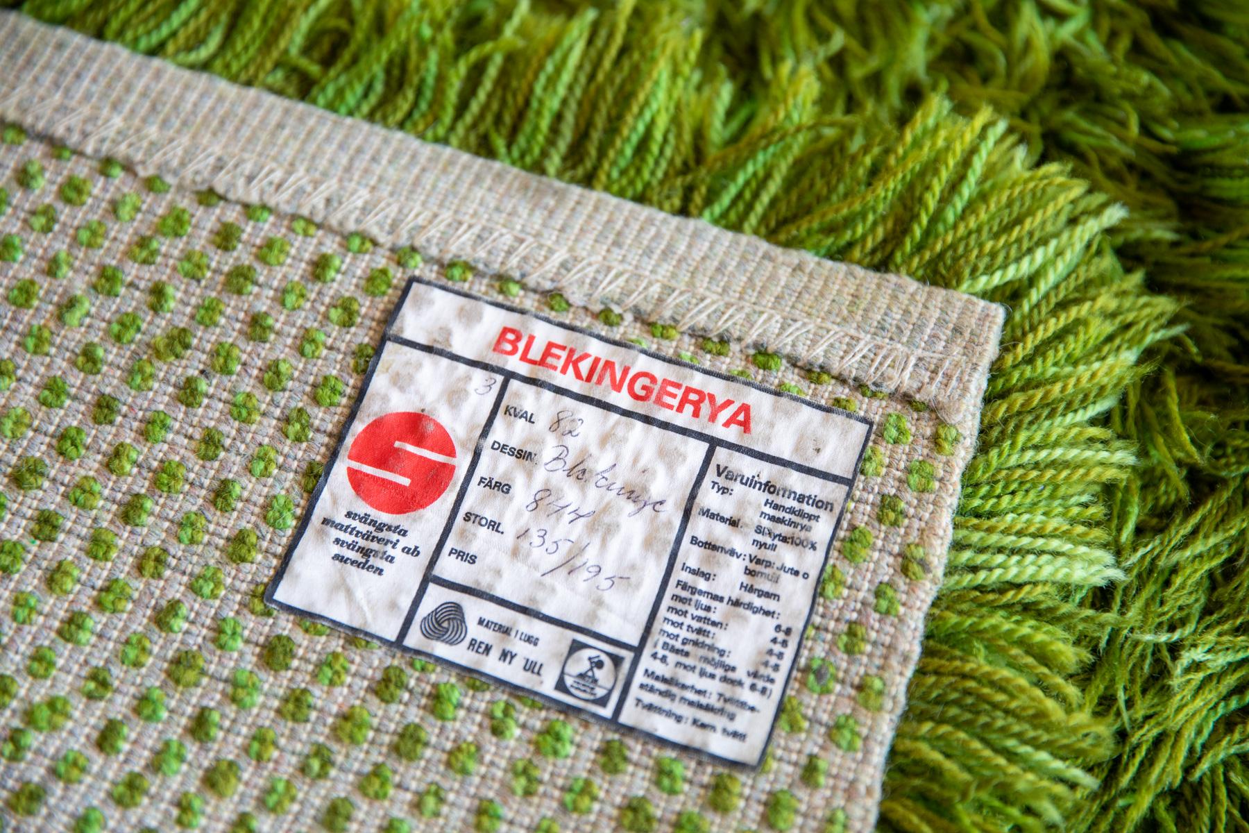 Vintage Scandinavian Mid Century Rya Rug Blekingerya, Sweden 1