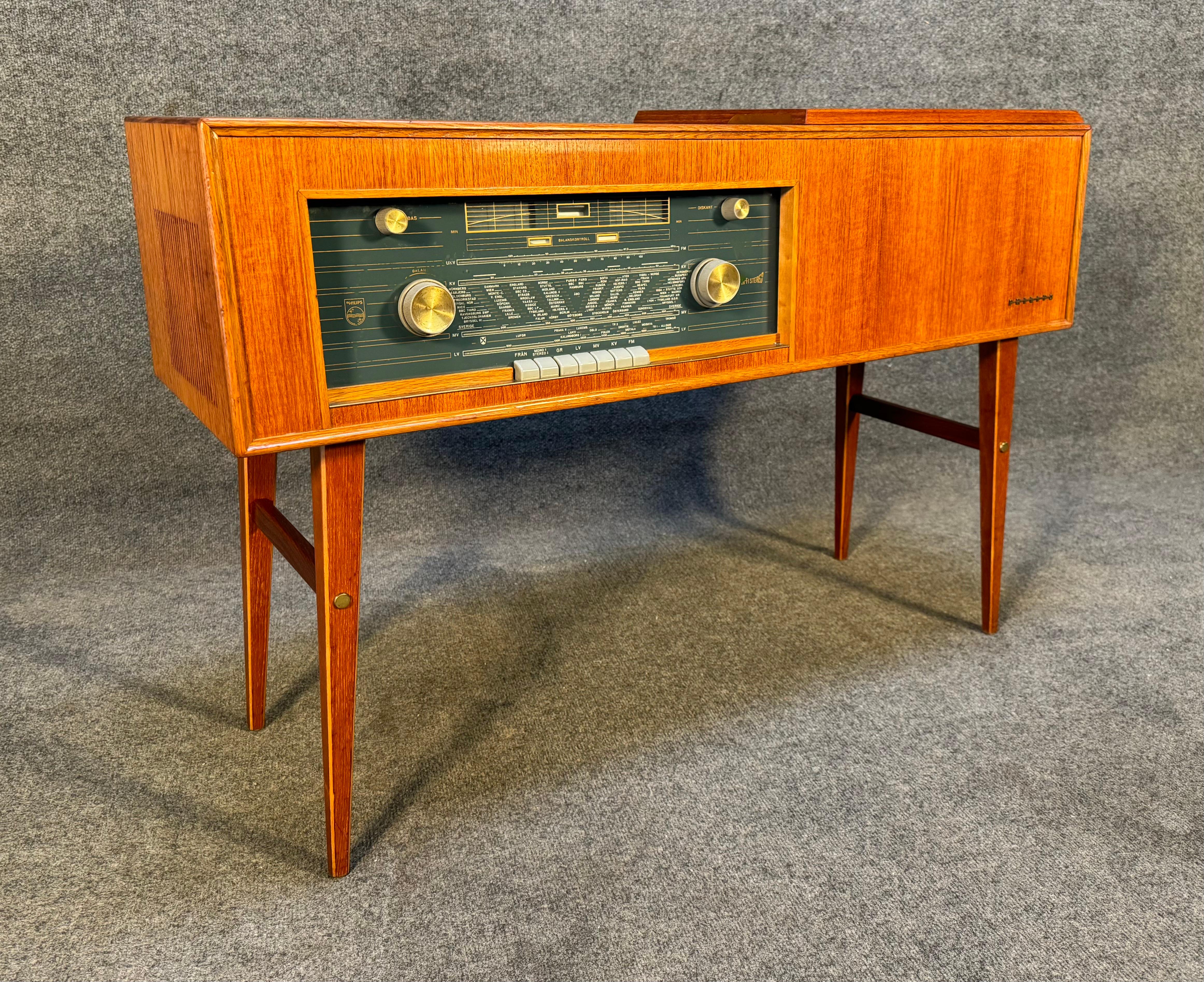Swedish Vintage Scandinavian Mid Century Teak Stereo Console by Phillips For Sale