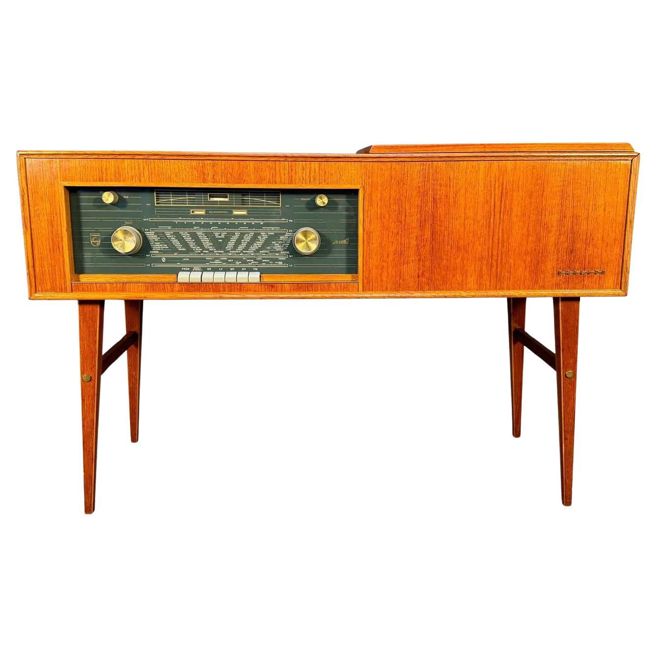Vintage Scandinavian Mid Century Teak Stereo Console by Phillips For Sale