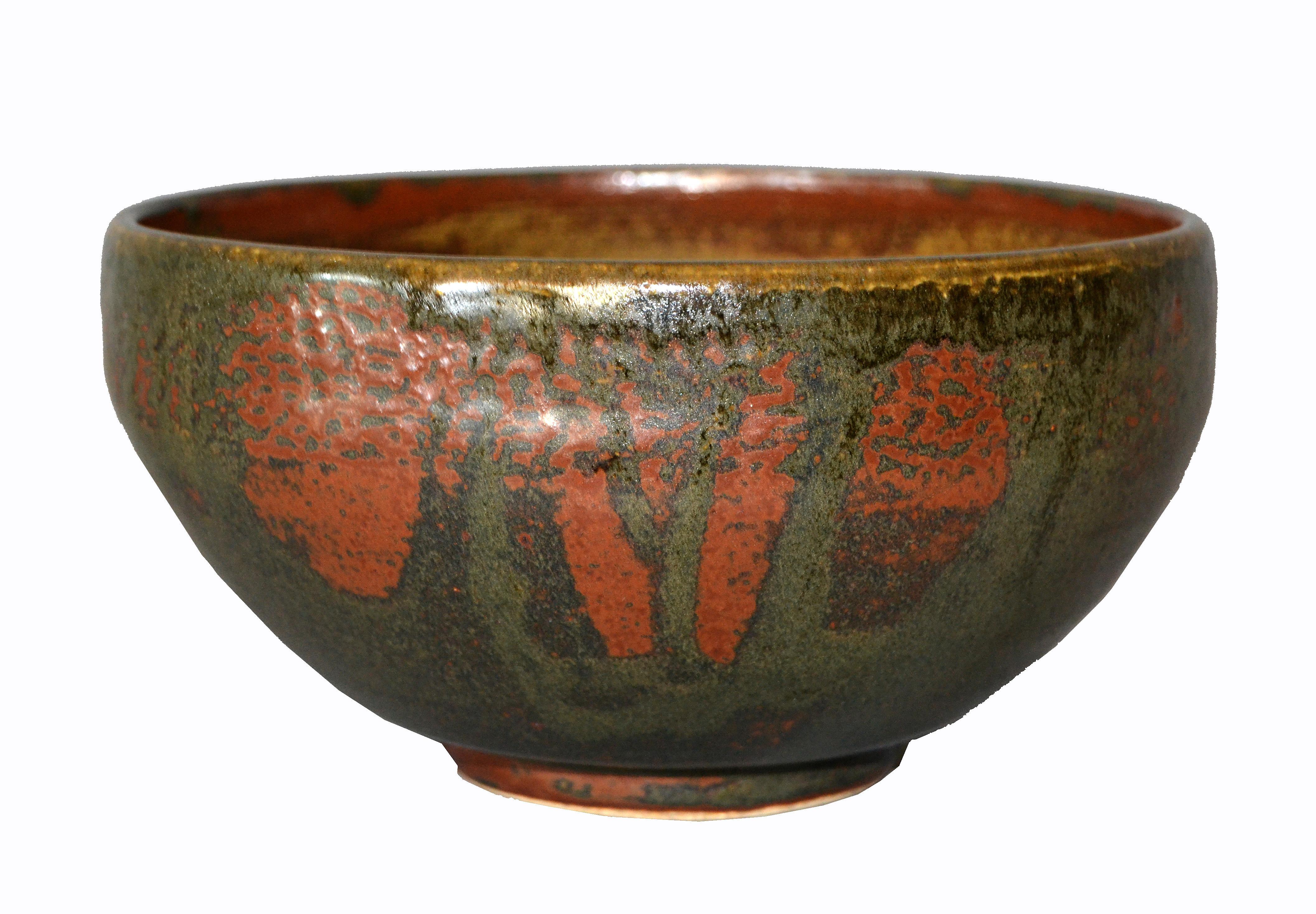 Glazed Vintage Scandinavian Modern Art Pottery Ceramic Decorative Bowl Brown and Bronze