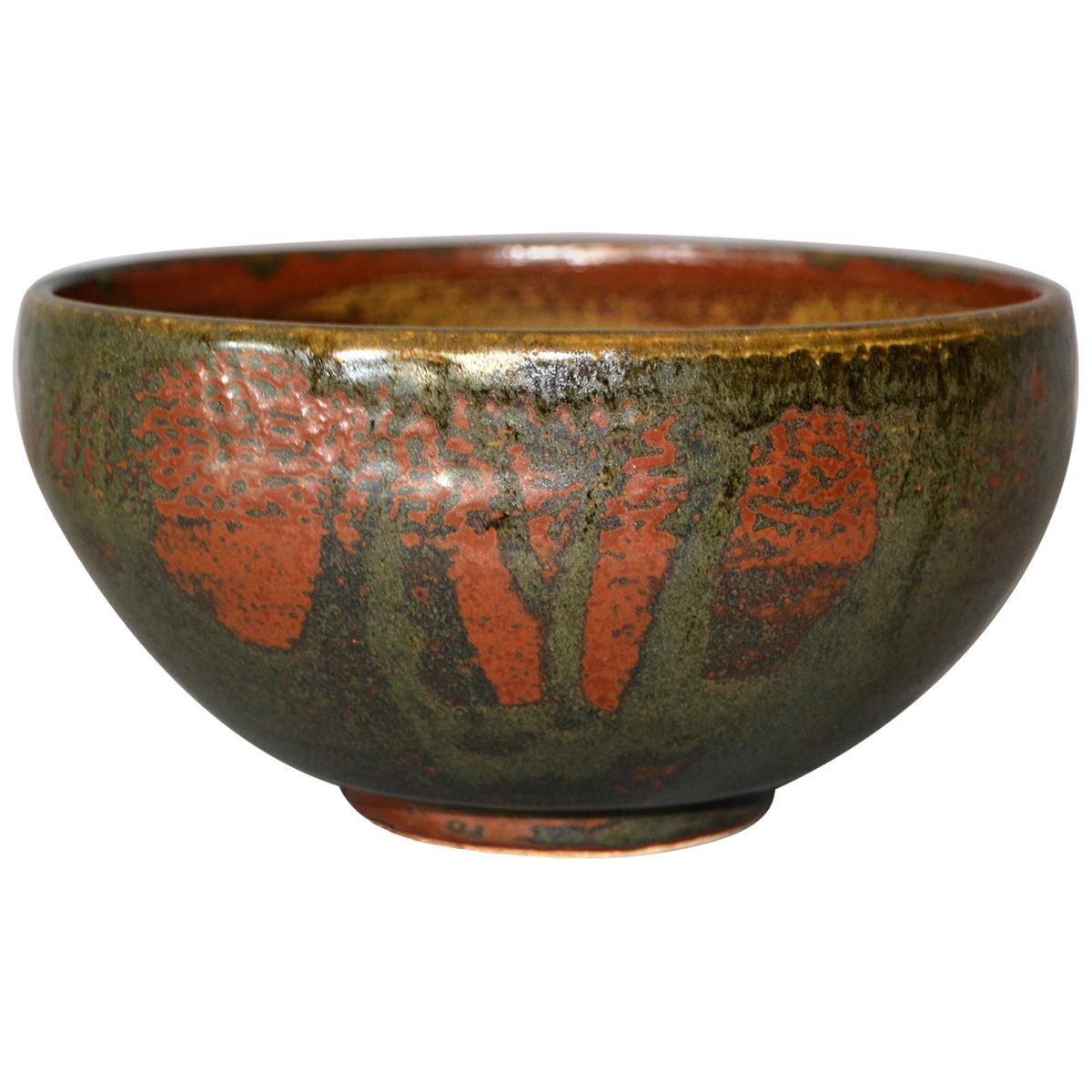 Vintage Scandinavian Modern Art Pottery Ceramic Decorative Bowl Brown and Bronze