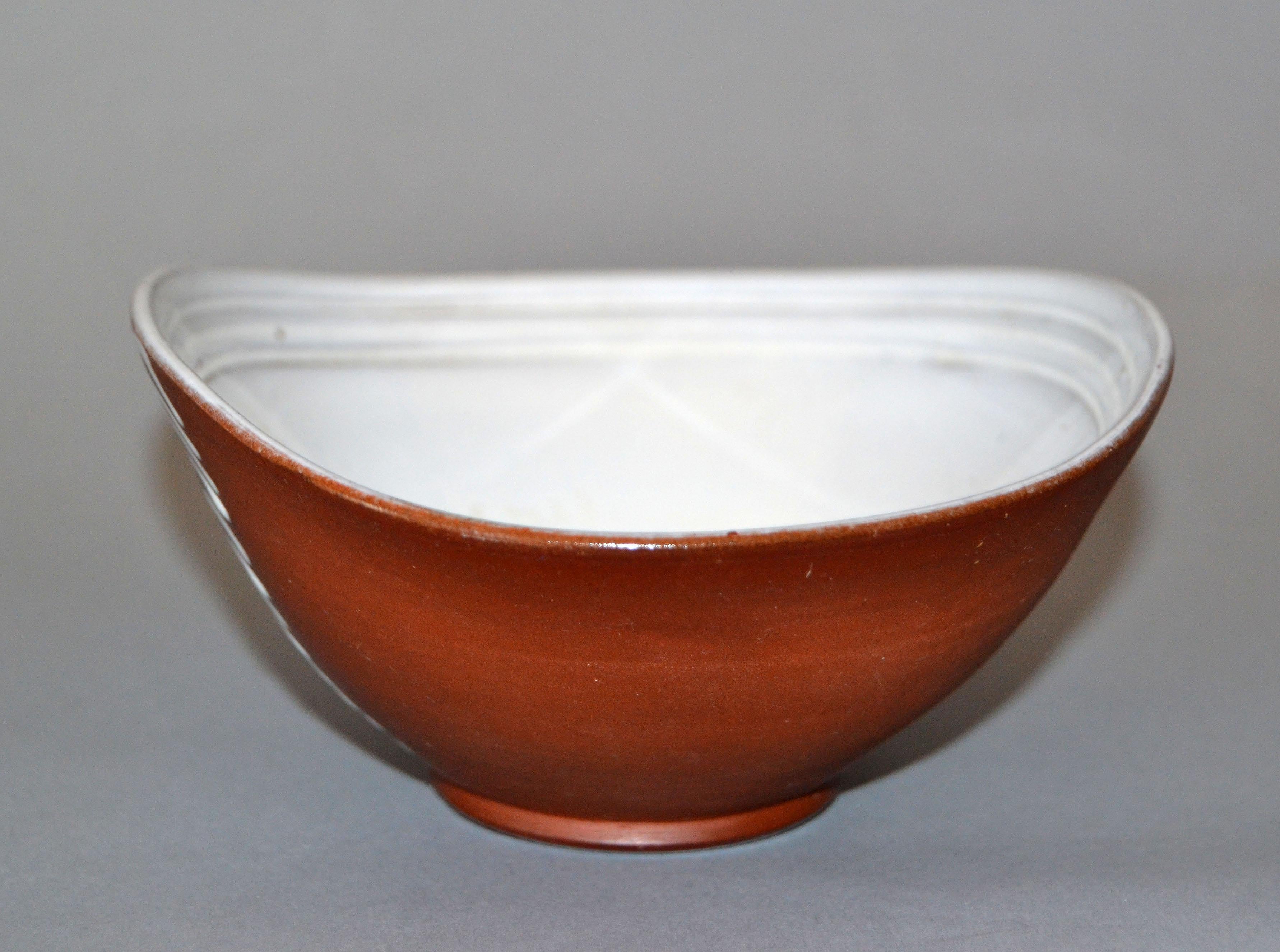 Glazed Vintage Scandinavian Modern Art Pottery Decorative Bowl in Brown & White Norway 