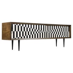 Vintage Scandinavian Modern Birch Sideboard with Hand-Painted Op-Art Pattern