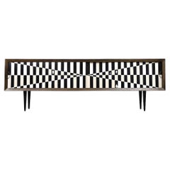 Vintage Scandinavian Modern Birch Sideboard with Hand-Painted Op-Art Pattern