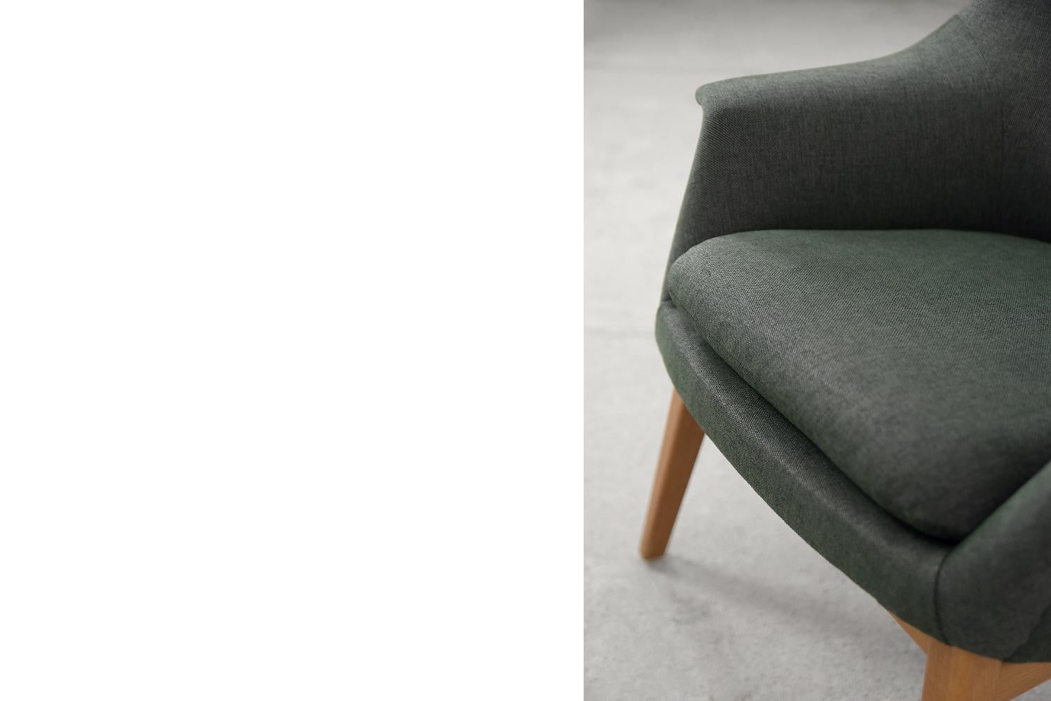 Fabric Vintage Scandinavian Modern Armchair in Green fabric and Beech wood legs, 1950s.
