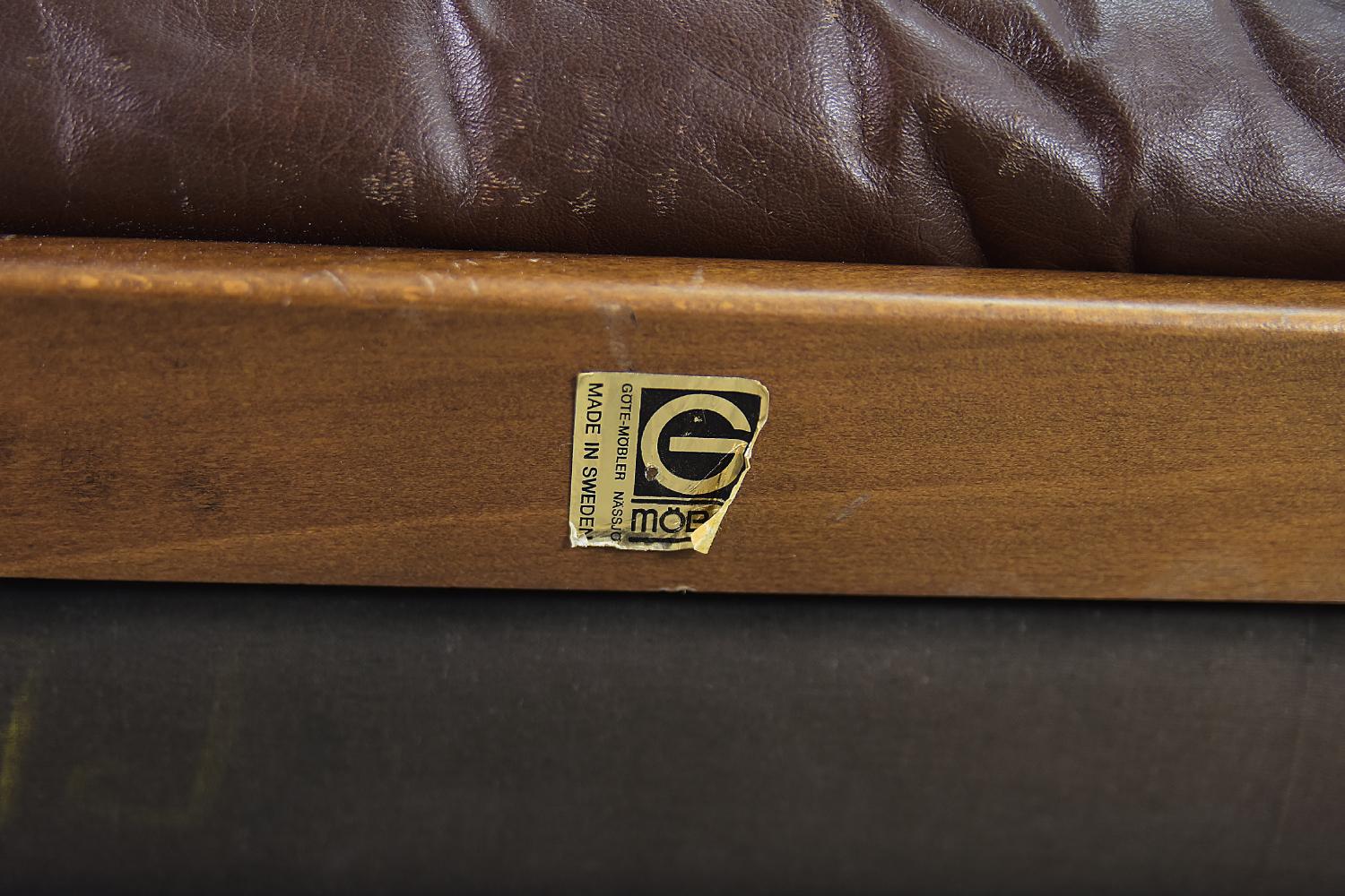 Vintage Scandinavian Modern Brown Leather Swivel Chairs & Ottoman from Göte 7