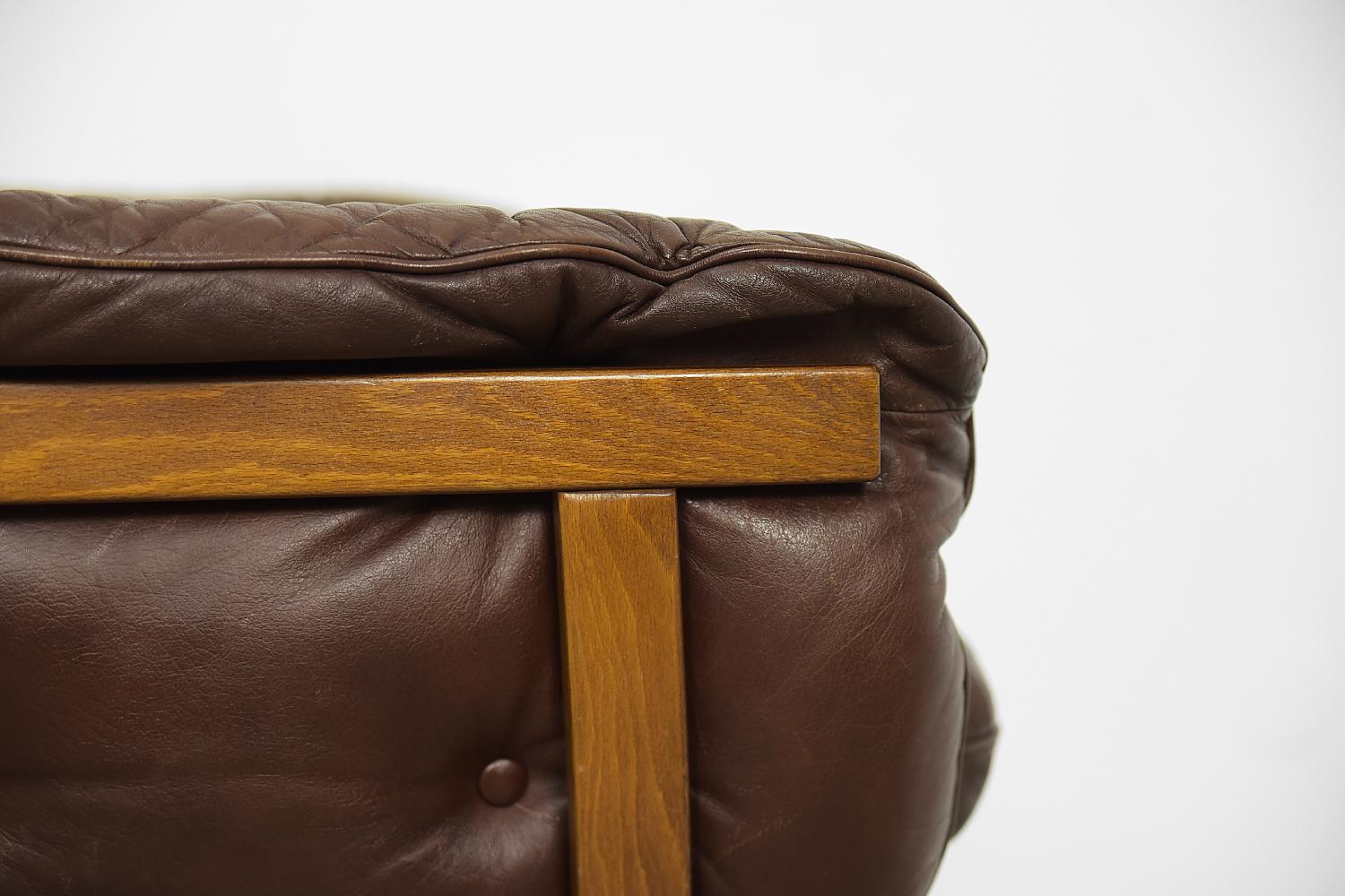 Vintage Scandinavian Modern Brown Leather Swivel Chairs & Ottoman from Göte 3