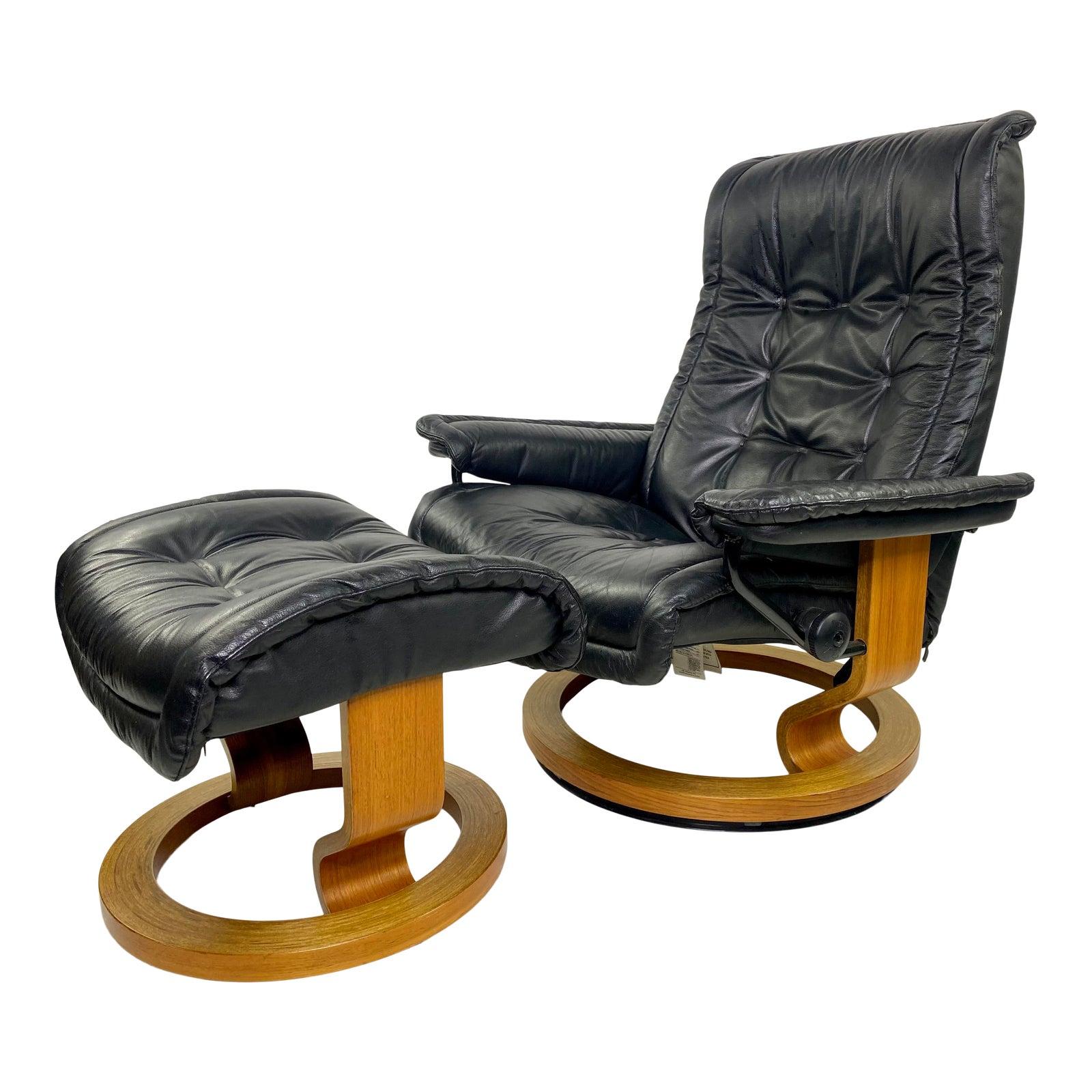 Stressless Recliner Chair And Ottoman, Black Leather Recliner Chairs