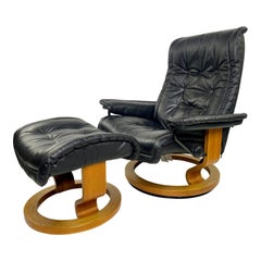 Vintage Scandinavian Modern Ekornes Stressless Recliner Chair and Ottoman