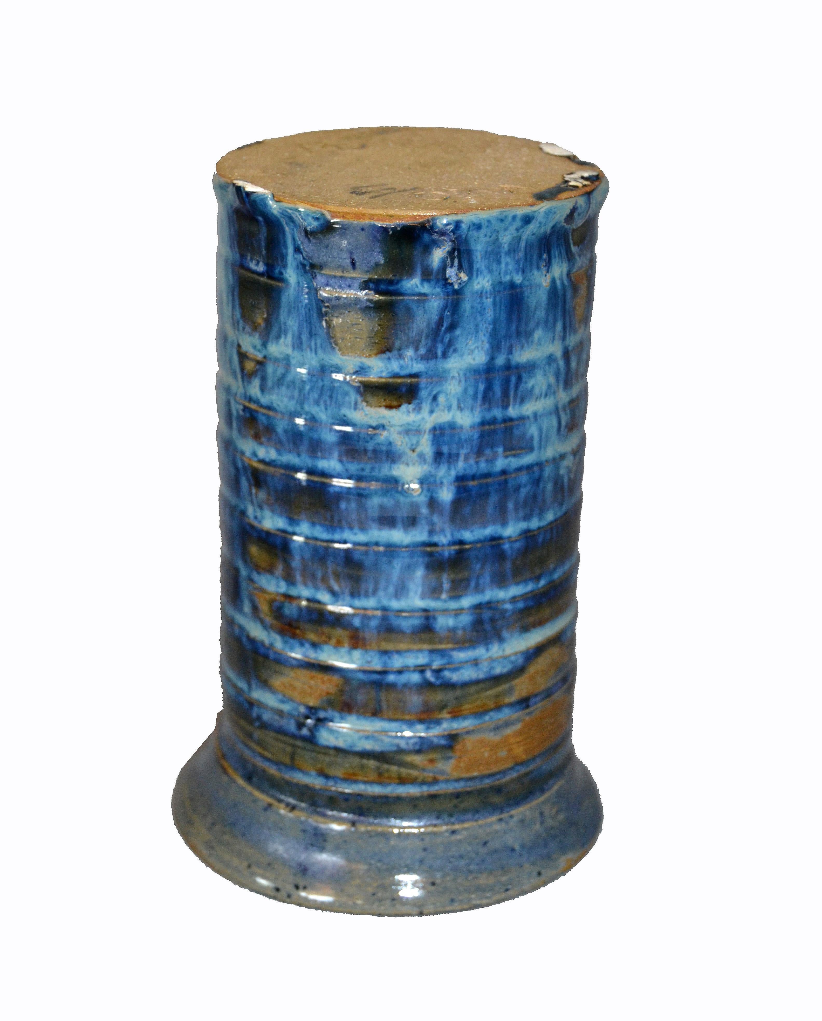 20th Century Vintage Scandinavian Modern Glazed Art Pottery Decorative Vase Shades of Blue
