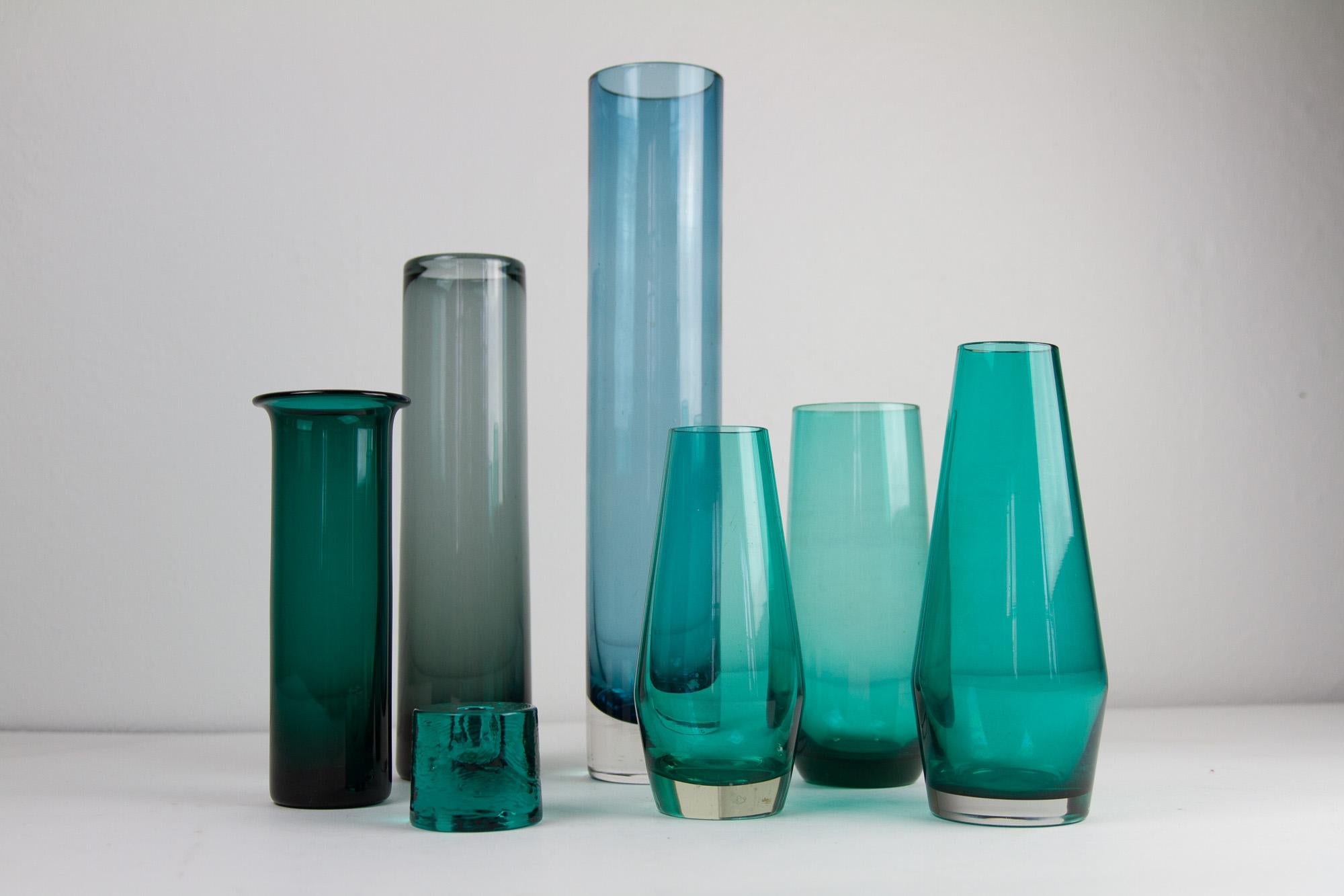 Vintage Scandinavian Modern Green Glass Vases, 1960s, Set of 7 For Sale 1