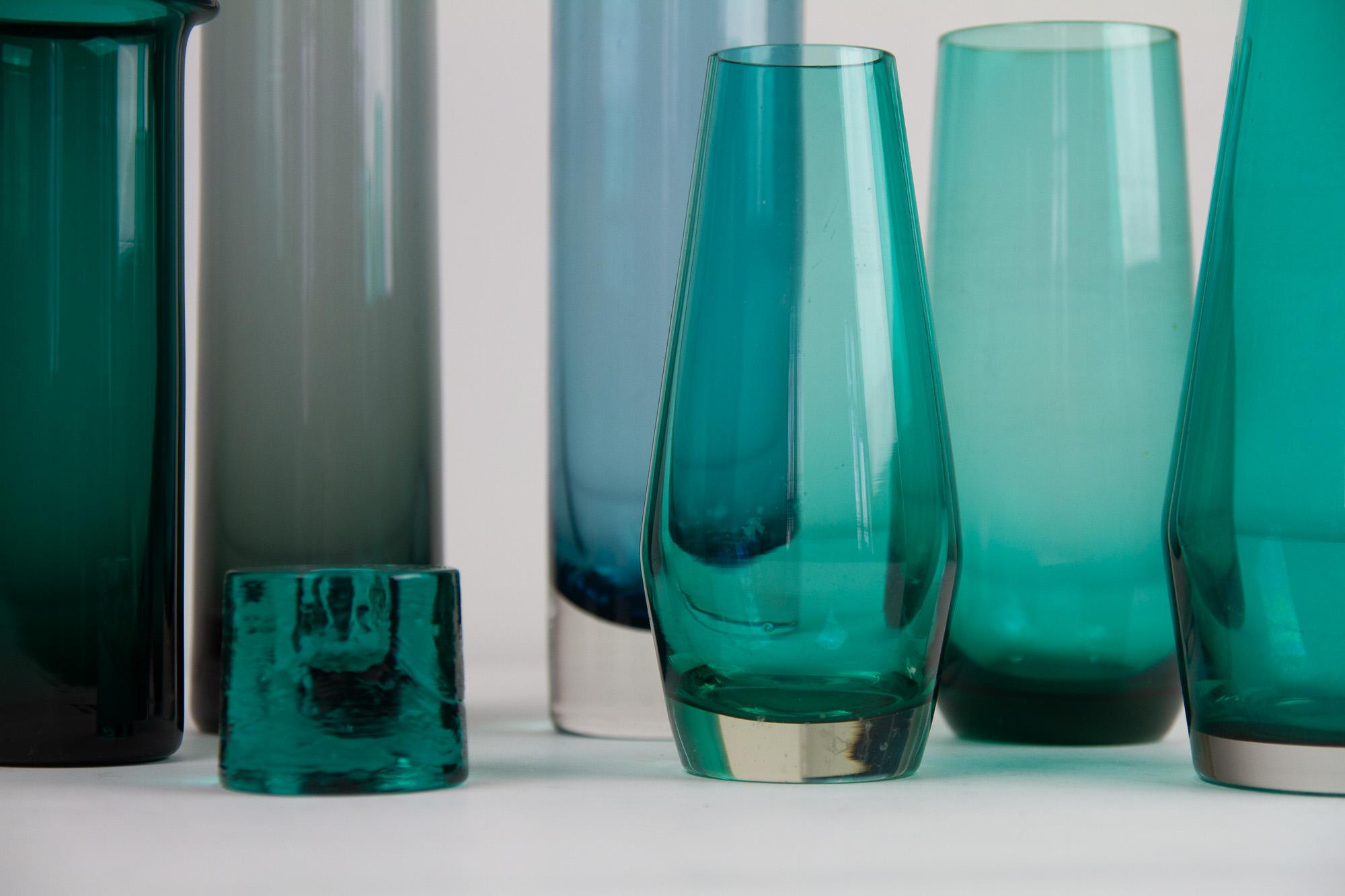 Vintage Scandinavian Modern Green Glass Vases, 1960s, Set of 7 For Sale 2