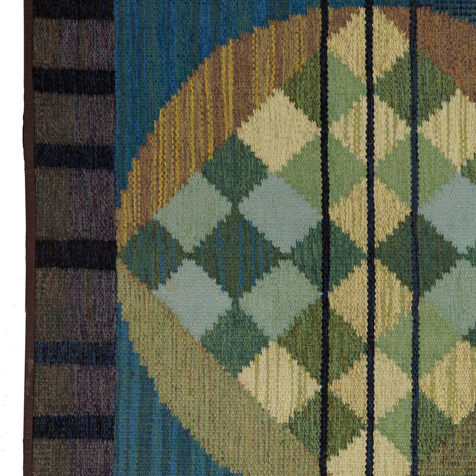 Vintage Scandinavian Modern Handwoven Rug by Vannerus-Rydgran In Excellent Condition For Sale In Stockholm, SE