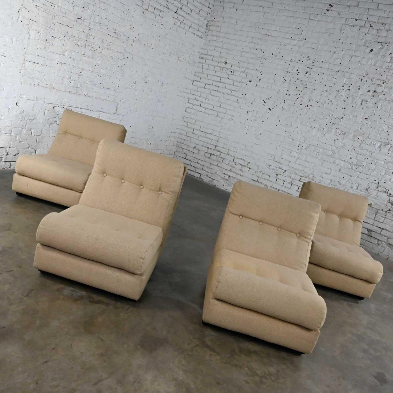 Vintage Scandinavian Modern Khaki Hopsacking 4 Piece Modular Sofa Made in Sweden For Sale 3