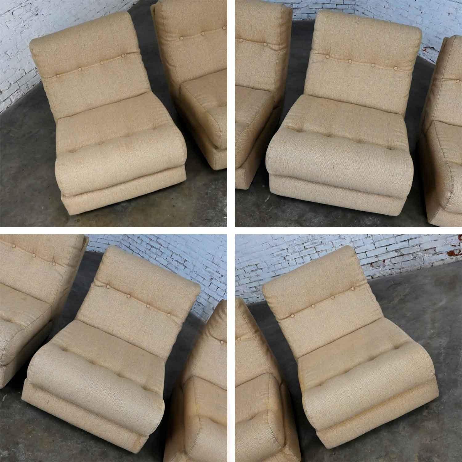 Vintage Scandinavian Modern Khaki Hopsacking 4 Piece Modular Sofa Made in Sweden For Sale 11