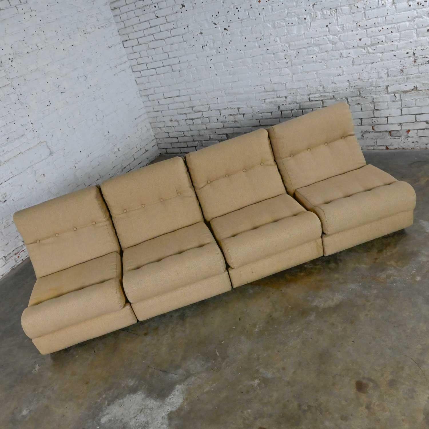 Vintage Scandinavian Modern Khaki Hopsacking 4 Piece Modular Sofa Made in Sweden In Good Condition For Sale In Topeka, KS