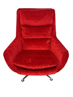 Vintage Scandinavian Modern Overman Red Swivel Chair & Ottoman