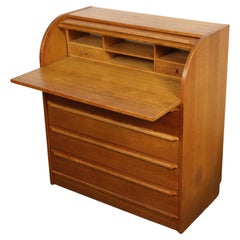 Vintage Scandinavian Modern Rolltop Teak Secretary