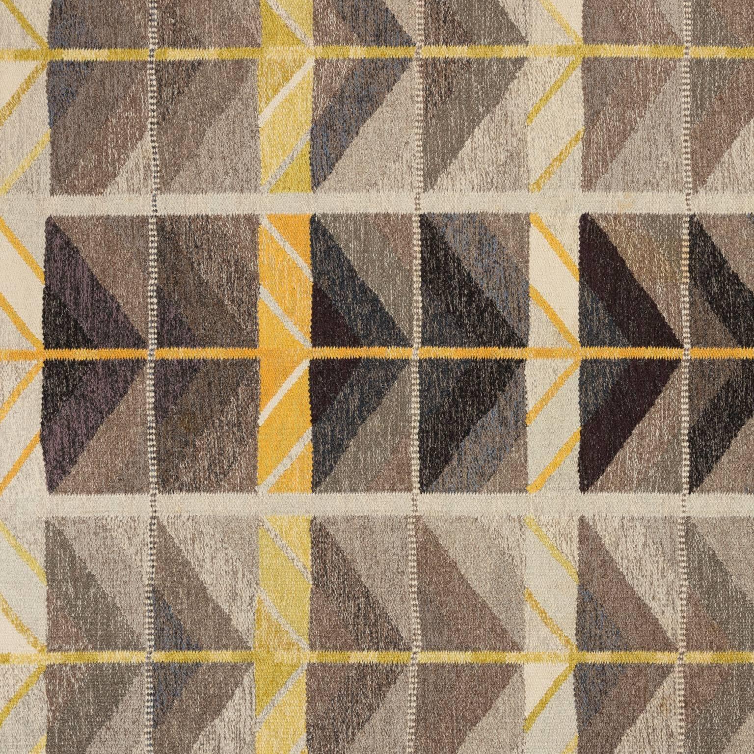 Hand-Woven Vintage Scandinavian Modern Rug, Diagonals Carpet by Ingrid Dessau For Sale