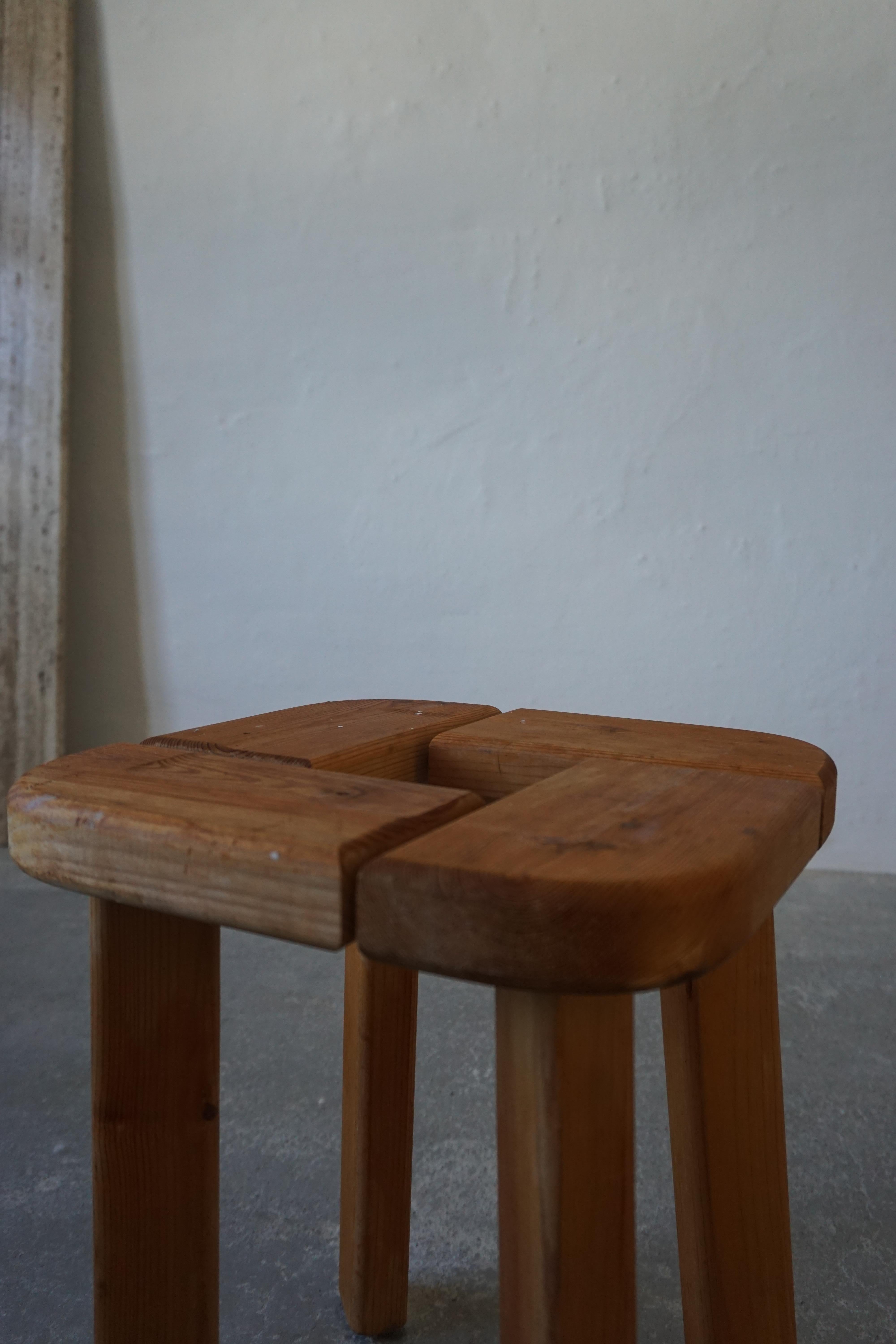 Vintage solid wood stool, Scandinavian Modern design.