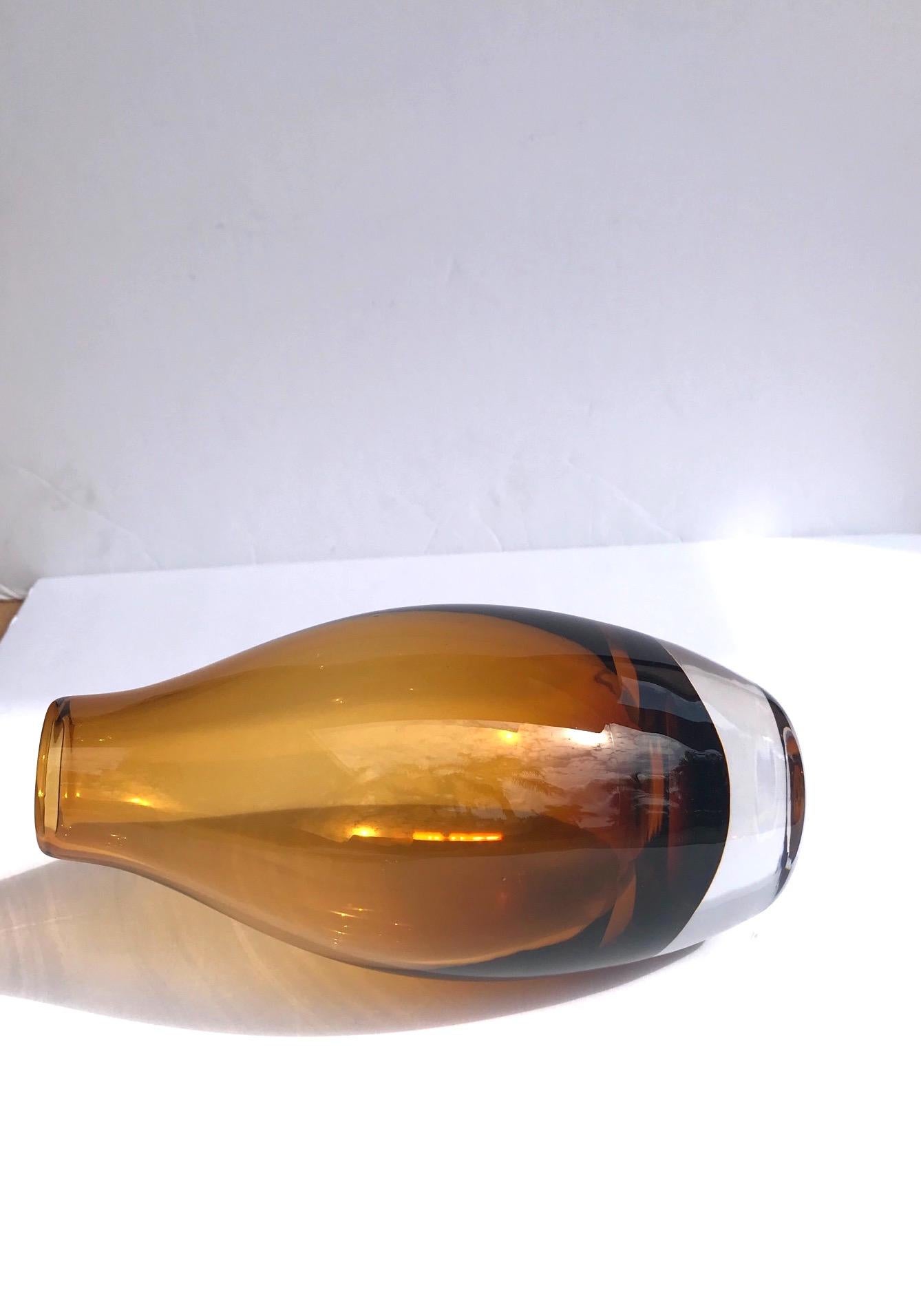 Late 20th Century Vintage Scandinavian Modern Sommerso Glass Vase in Amber, 1970s