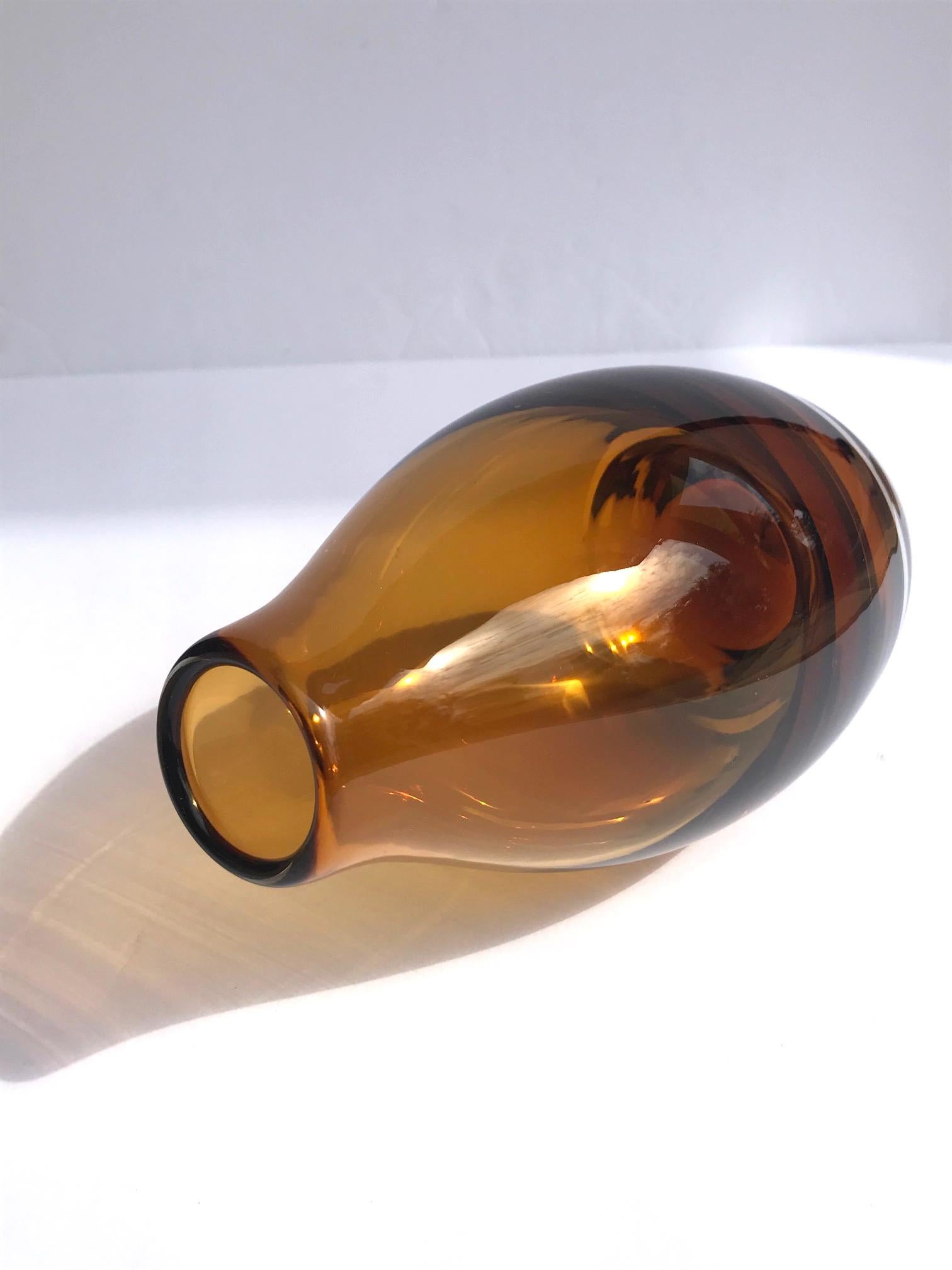Blown Glass Vintage Scandinavian Modern Sommerso Glass Vase in Amber, 1970s