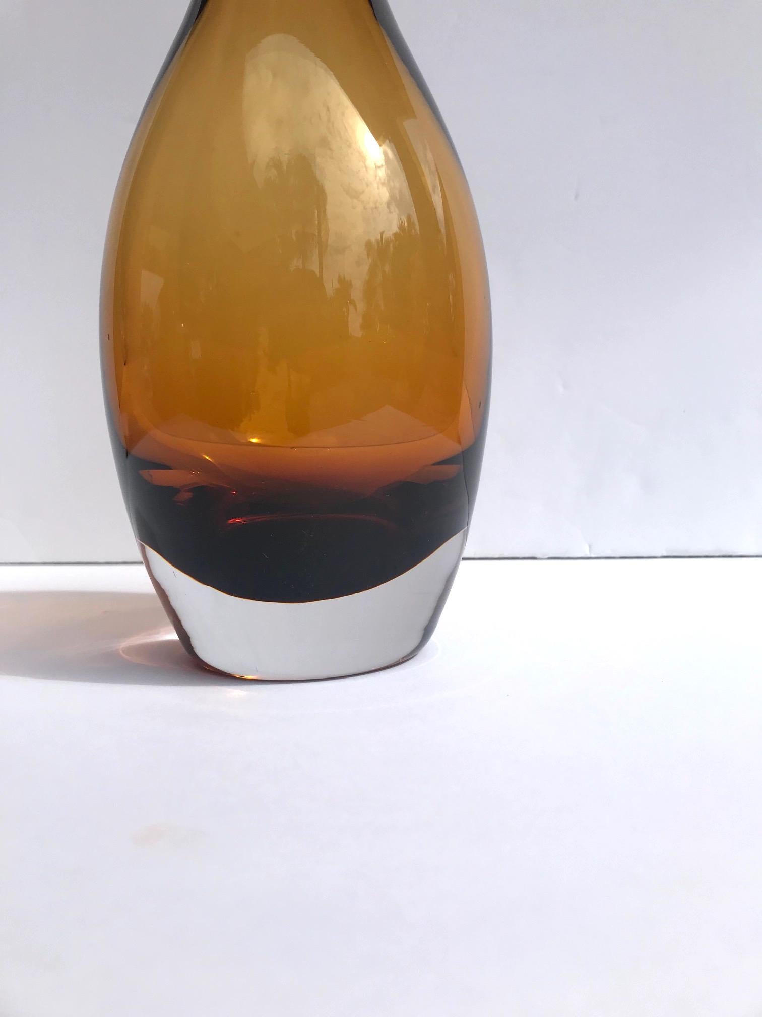 Vintage Scandinavian Modern Sommerso Glass Vase in Amber, 1970s 1