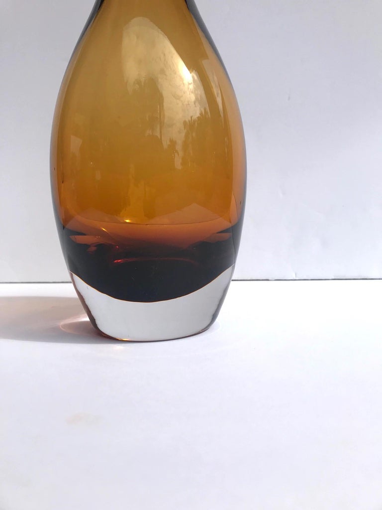 Vintage Scandinavian Modern Sommerso Glass Vase in Amber, 1970s at