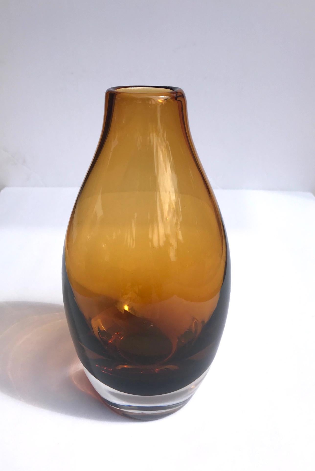Mid-Century Modern Vintage Scandinavian Modern Sommerso Glass Vase in Amber, 1970s