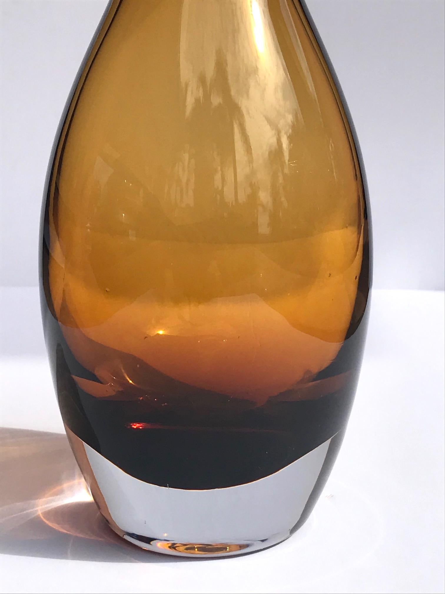 Vintage Scandinavian Modern Sommerso Glass Vase in Amber, 1970s In Good Condition In Fort Lauderdale, FL