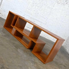 Vintage Scandinavian Modern Teak 2 Piece Adjustable Low Bookcase Entertainment C