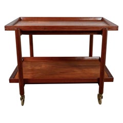 Chariot de bar ou de cocktail extensible en teck de style scandinave moderne vintage par Poul Hundevad