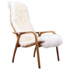 Vintage Scandinavian Modern Yngve Ekström Lamino Chair with Sheepskin Upholstery