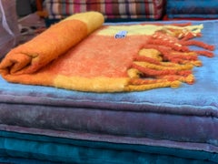 Vintage Scandinavian Mohair Wool Throw Blanket Orange & Yellow Elena Rewell