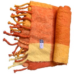 Retro Scandinavian Mohair Wool Throw Blanket Orange & Yellow Elena Rewell