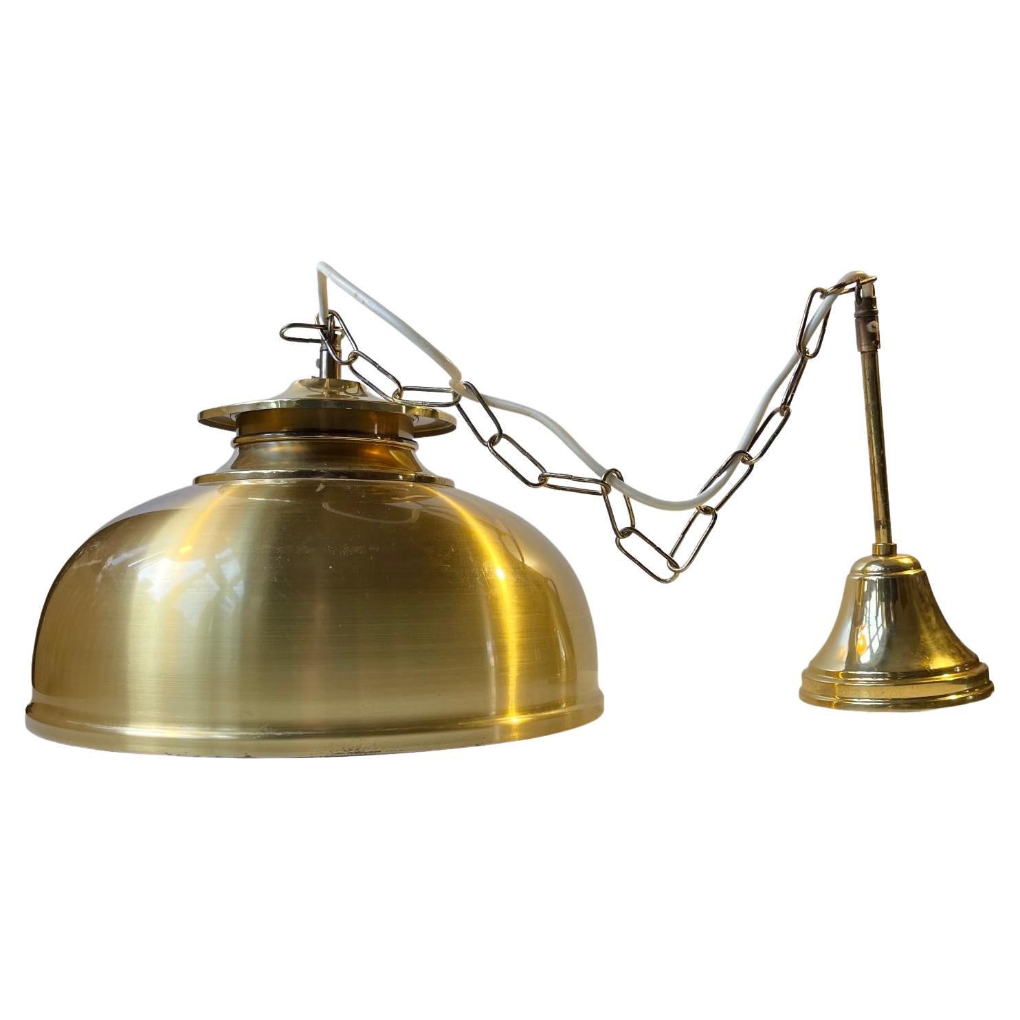 Vintage Scandinavian Nautical Hanging Lamp in Brass, 1970s For Sale