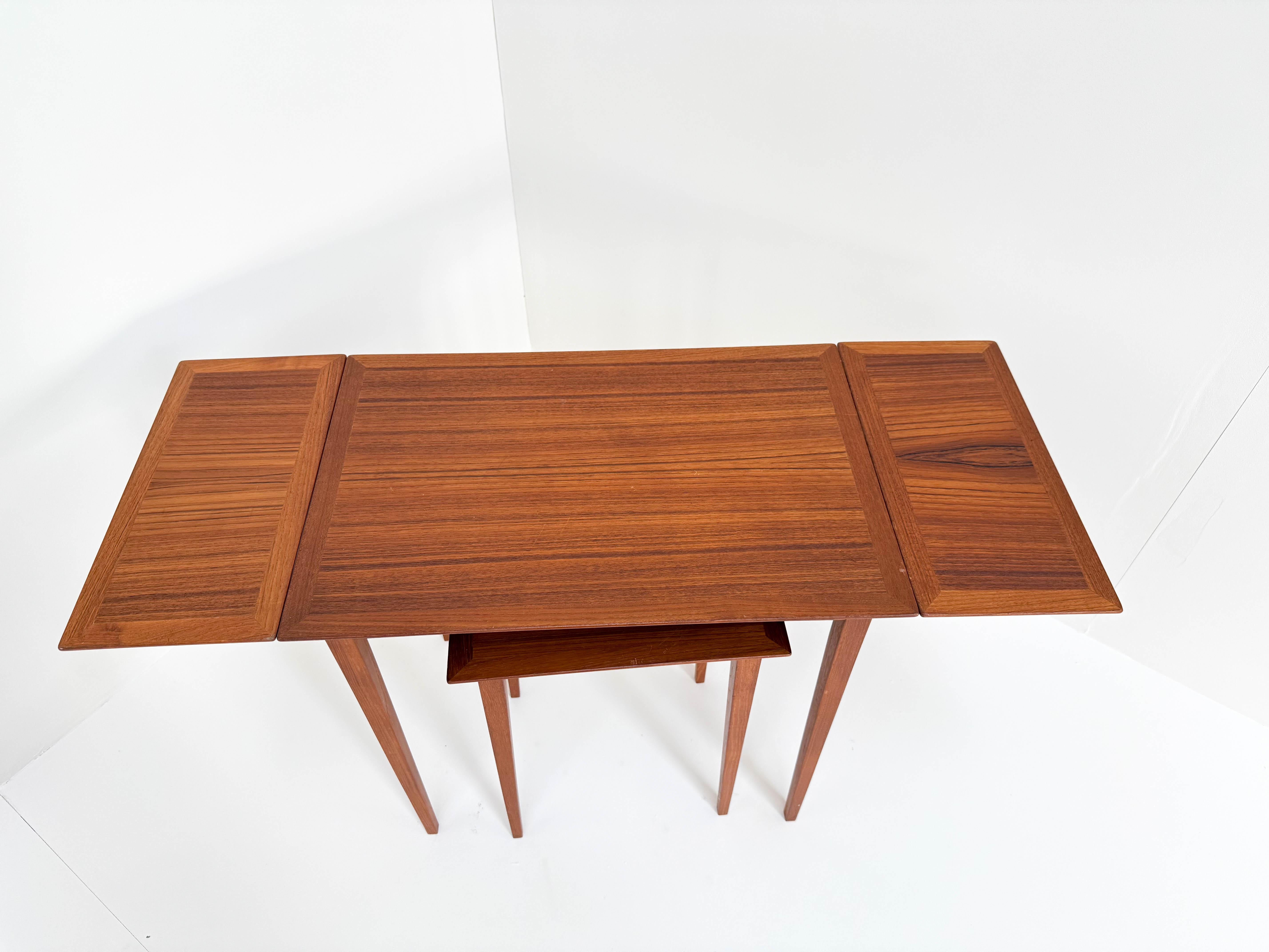 Teak Vintage Scandinavian Nesting Table Set with Extendable Design, Denmark For Sale
