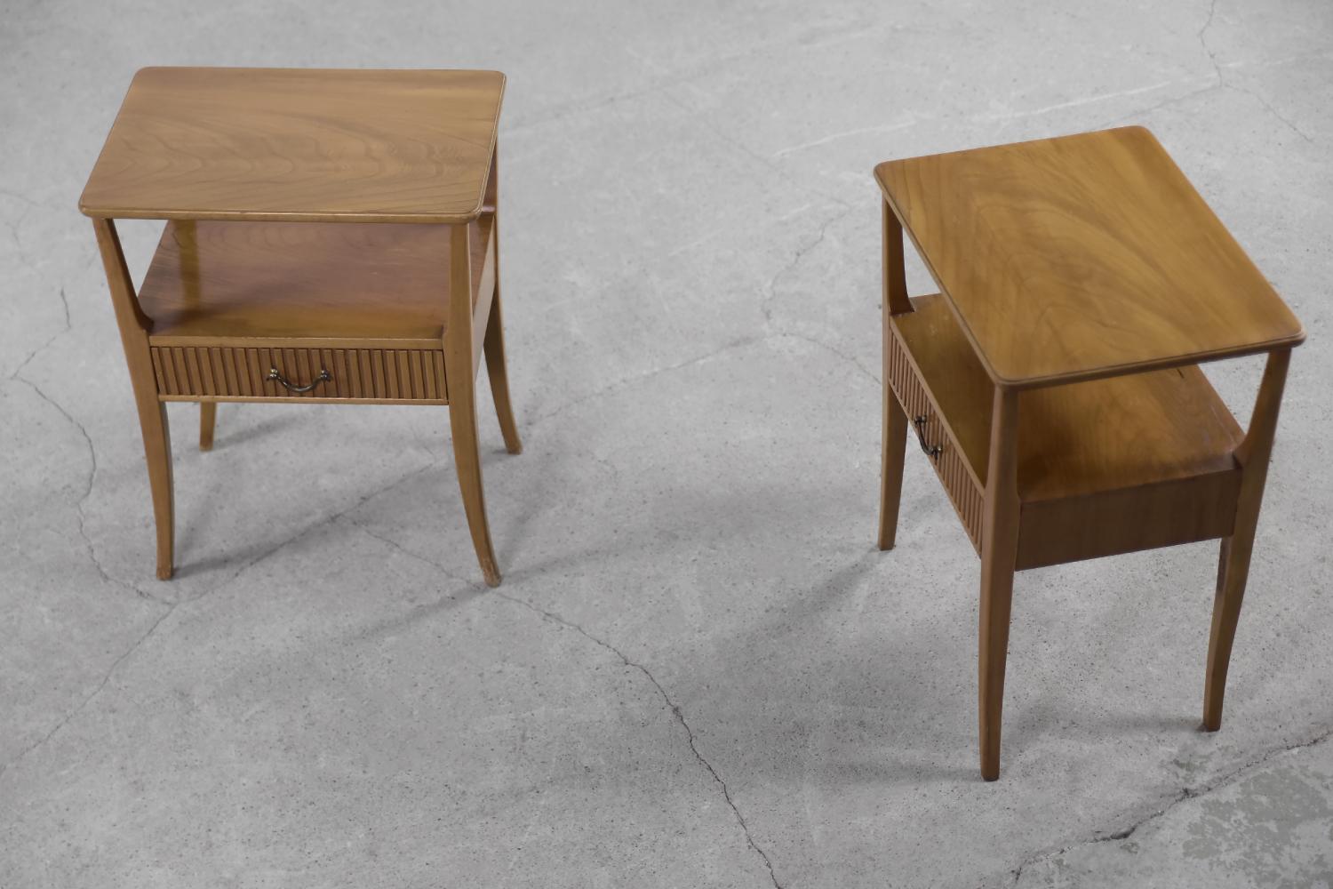 Mid-20th Century Pair of Vintage Mid-century Modern Scandinavian Brown Wood Nightstand, 1940s