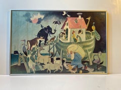 Vintage Arca de Noé escandinava Litografía naif en colores