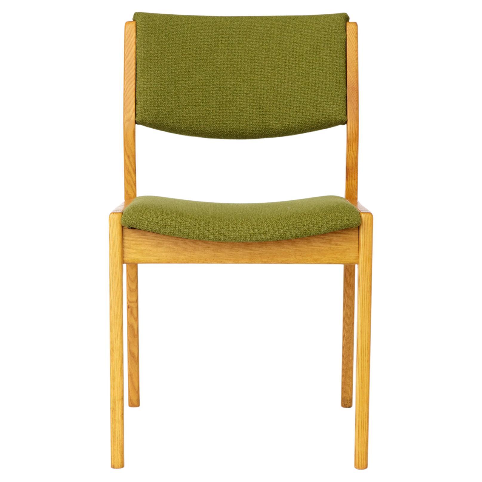Vintage Scandinavian Oak Chair, 1970s, Norwegian Design, Newly Upholstered Green For Sale