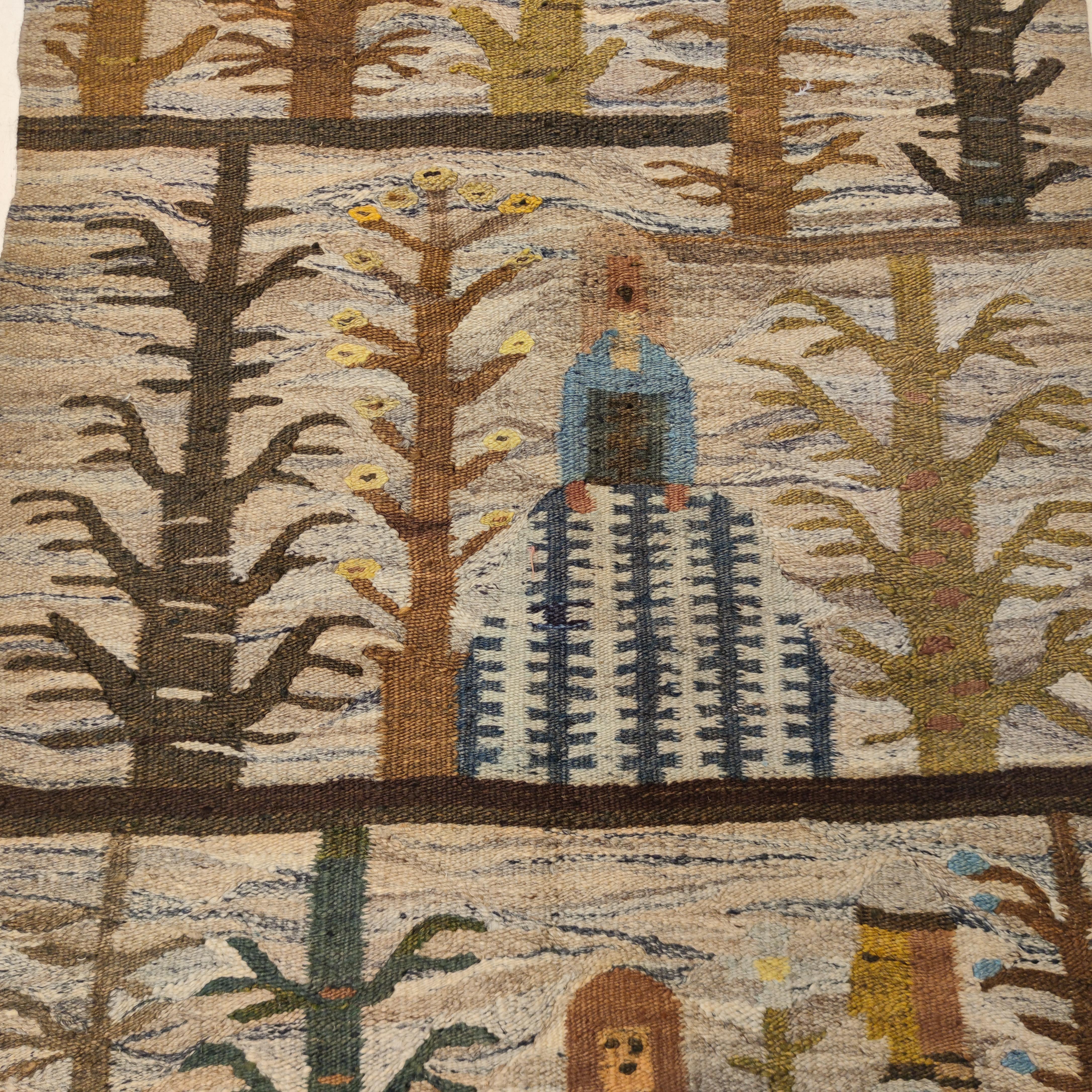 Scandinavian Modern Vintage Scandinavian Pictorial Tapestry Rug For Sale