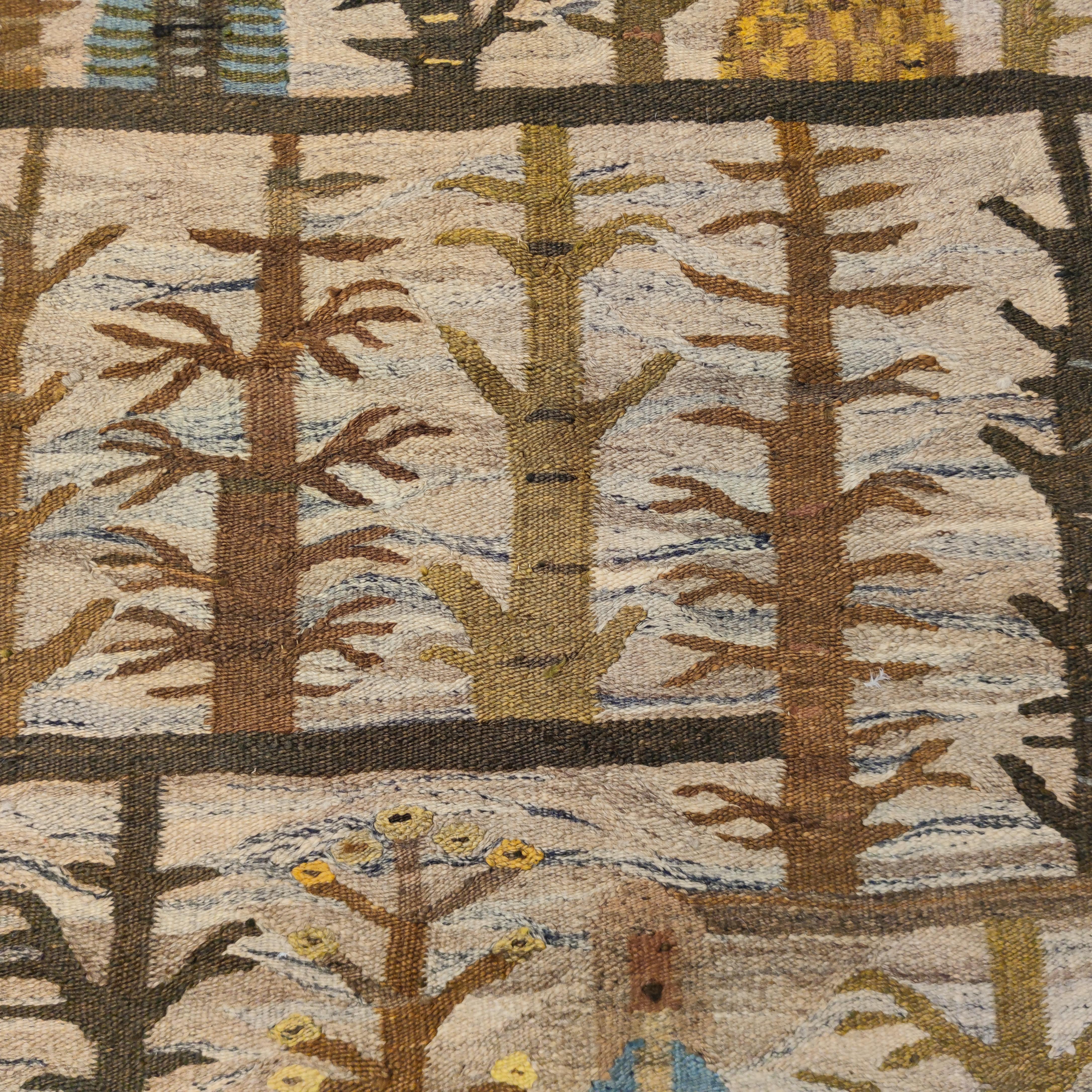 Swedish Vintage Scandinavian Pictorial Tapestry Rug For Sale